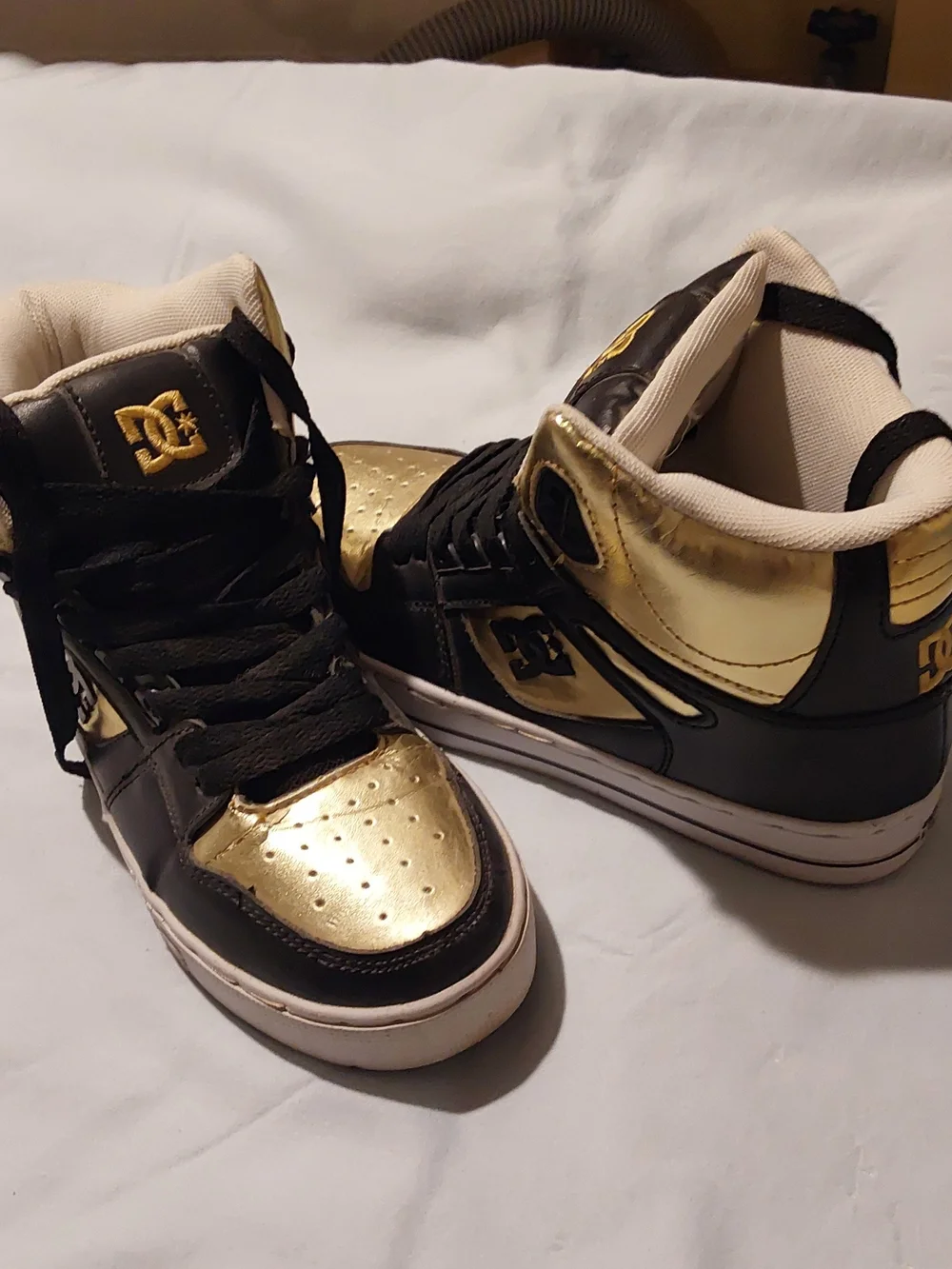DC Kids Black and Gold High-Top Skate Sneakers